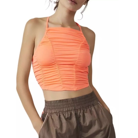NWT Free People Movement Shirr Enough Tank in Neon Coral - Picture 16 of 16
